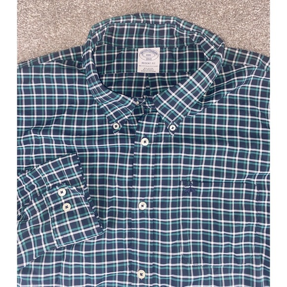 Brooks Brothers Other - Brooks Brothers Regent Fit Shirt Nylon/Spandex Mens XXL Green/Blue Plaid Lamb